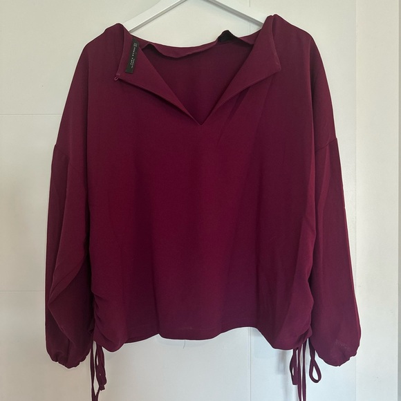 Zara Women's Plum  Top with Drawstring side detail. size XL - Picture 3 of 5